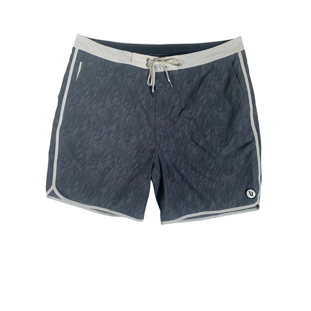 Vuori Board Shorts Mens 38 Charcoal Grey Excellent Abstract Print Swim Trunks